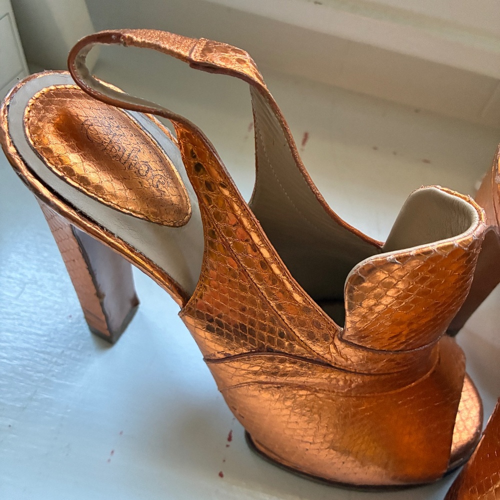 Chloe Metallic Orange Python Embossed Pumps - image 1